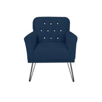 Poltrona Decorativa Para Sala de Espera Pés de Ferro Anitta Suede Azul Marinho - LM DECOR