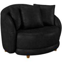 Poltrona Decorativa Para Sala de Estar Base Fixa Pés Madeira Witta M03 material sintético Preto - Lyam Decor Poltrona Decorativa Para Sala de Estar Base Fixa Pés Madeira Witta M03 material sintético Preto - Lyam Decor