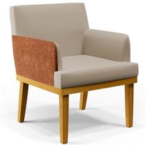 Poltrona Decorativa Para Sala de Estar Base Mel Beatriz W01 Linho Bege material sintético Camel - Lyam Decor