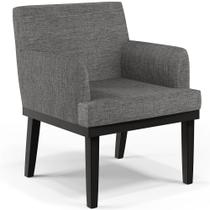 Poltrona Decorativa Para Sala De Estar Base Preto Beatriz W01 Linho Cinza Escuro - Lyam Decor