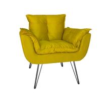 Poltrona Decorativa Para Sala de Estar Com Pés de Ferro Opala Suede Amarelo - DL Decor