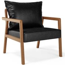 Poltrona Decorativa Para Sala de Estar e Living Alícia B04 Tecido Sintético Preto Brilho - Lyam Decor