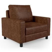 Poltrona Decorativa Para Sala De Estar E Recepção Malta L02 Material Sintético Marrom - Lyam Decor