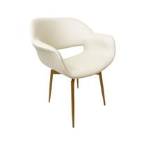 Poltrona Decorativa para Sala de Estar Eduarda cor Off White base aço cor dourado fosco giratória