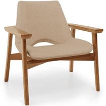 Poltrona Decorativa Para Sala de Estar Living Base Madeira Becker L02 Linho Bege Escuro - Lyam Decor