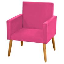 Poltrona Decorativa Para Sala de Estar Nina s/r Tecido Sintético Pés Madeira Palito Retro Cor: Rosa Pink