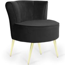 Poltrona Decorativa Para Sala de Estar Olivia Pés Palito Gold Suede Preto - CasaePoltrona