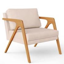 Poltrona Decorativa Para Sala De Estar Pietra Com Estrutura De Madeira L02 Suede Bege - Lyam Decor