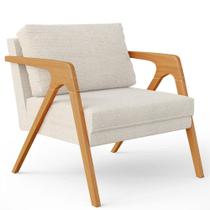 Poltrona Decorativa Para Sala De Estar Pietra Estrutura De Madeira L02 Linho Champagne - Lyam Decor