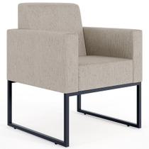 Poltrona Decorativa Para Sala Estar E Recepção Base Fixa De Metal Helô L02 Linho Bege - Lyam Decor