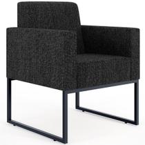 Poltrona Decorativa Para Sala Estar E Recepção Base Fixa De Metal Helô L02 Linho Chumbo - Lyam Decor