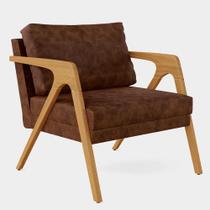 Poltrona Decorativa Para Sala Estar Pietra Com Estrutura Madeira L02 Material Sintético Marrom - Lyam Decor