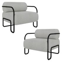 Poltrona Decorativa para Sala Industrial Kit 2 Kira K04 Bouclê Cinza Claro - Mpozenato Poltrona Decorativa para Sala Industrial Kit 2 Kira K04 Bouclê Cinza Claro - Mpozenato