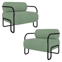 Poltrona Decorativa para Sala Industrial Kit 2 Kira K04 Bouclê Oliva - Mpozenato Poltrona Decorativa para Sala Industrial Kit 2 Kira K04 Bouclê Oliva - Mpozenato