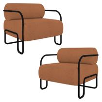 Poltrona Decorativa para Sala Industrial Kit 2 Kira K04 Bouclê Terracota - Mpozenato Poltrona Decorativa para Sala Industrial Kit 2 Kira K04 Bouclê Terracota - Mpozenato
