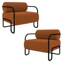 Poltrona Decorativa para Sala Industrial Kit 2 Kira K04 Veludo Telha - Mpozenato Poltrona Decorativa para Sala Industrial Kit 2 Kira K04 Veludo Telha - Mpozenato