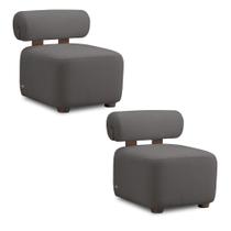Poltrona Decorativa para Sala Kit 2 Helora Bouclê Cinza Escuro E03 - D'Rossi