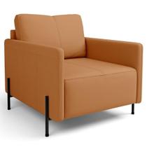 Poltrona Decorativa Para Sala Living Pés Industrial Domani L06 Couro Caramelo - Lyam Decor