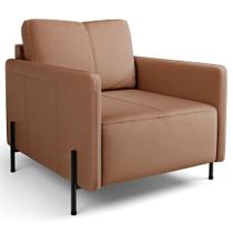 Poltrona Decorativa Para Sala Living Pés Industrial Domani L06 Couro Marrom - Lyam Decor