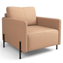 Poltrona Decorativa Para Sala Living Pés Industrial Domani L06 Couro Mocca - Lyam Decor