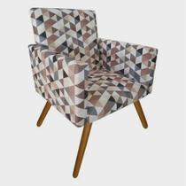 Poltrona Decorativa Para Sala Nina Pés Palito Suede Triângulo Bege Moraes Decor
