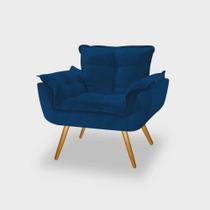 Poltrona Decorativa Para Sala Opala Pés Palito Suede Azul Marinho VickyDecor