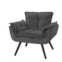 Poltrona Decorativa Para Sala Opala Pés Palito Suede Cinza Moraes Decor