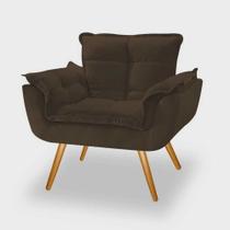 Poltrona Decorativa Para Sala Opala Pés Palito Suede Marrom Moraes Decor