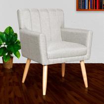 Poltrona Decorativa Para Sala Recepção Cecília Linho Bege - LM DECOR