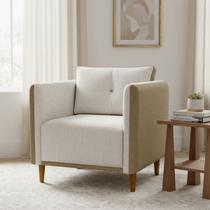 Poltrona Decorativa Para Sala Recepção Consultório Aviv Luxo material sintético e Linho