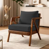 Poltrona Decorativa Para Sala Recepção Consultório Escritório Cadeira Maia material sintético Peroba e Linho Poltrona Decorativa Para Sala Recepção Consultório Escritório Cadeira Maia material sintético Peroba e Linho