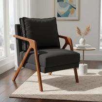 Poltrona Decorativa Para Sala Recepção Manicure Consultório Clínica Cadeira Reforçada Shine Madeira Maciça Tecido Suede