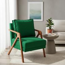 Poltrona Decorativa Para Sala Recepção Manicure Consultório Clínica Cadeira Reforçada Shine Madeira Maciça Tecido Suede