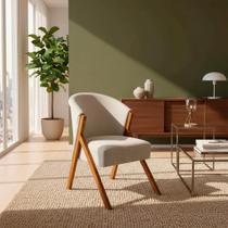 Poltrona Decorativa Para Sala You Bouclé Premium Bege Braça Amadeirada
