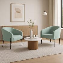 Poltrona Decorativa Pé de Ferro Preto Kit 2 Stella Cotelê Ext/Veludo Menta D03 - D'Rossi Poltrona Decorativa Pé de Ferro Preto Kit 2 Stella Cotelê Ext/Veludo Menta D03 - D'Rossi