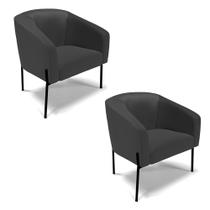 Poltrona Decorativa Pé de Ferro Preto Kit 2 Stella Sintético Preto D03 - D'Rossi