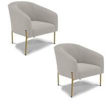 Poltrona Decorativa Pé Ferro Dourado Kit 2 Stella Bouclê Cinza D03 - D'Rossi Poltrona Decorativa Pé Ferro Dourado Kit 2 Stella Bouclê Cinza D03 - D'Rossi