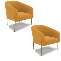 Poltrona Decorativa Pé Ferro Dourado Kit 2 Stella Bouclê D03 - D'rossi Cor Mostarda