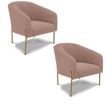 Poltrona Decorativa Pé Ferro Dourado Kit 2 Stella Bouclê Rosê D03 - D'Rossi