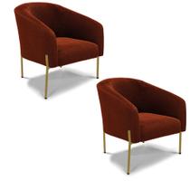 Poltrona Decorativa Pé Ferro Dourado Kit 2 Stella Bouclê Terra D03 - D'Rossi Poltrona Decorativa Pé Ferro Dourado Kit 2 Stella Bouclê Terra D03 - D'Rossi