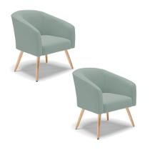 Poltrona Decorativa Pé Palito Natural Kit 2 Stella Cotelê Ext/veludo Menta D03 - D'rossi Poltrona Decorativa Pé Palito Natural Kit 2 Stella Cotelê Ext/veludo Menta D03 - D'rossi