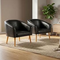 Poltrona Decorativa Pé Palito Natural Kit 2 Stella Sintético PU Preto D03 - D'Rossi Poltrona Decorativa Pé Palito Natural Kit 2 Stella Sintético PU Preto D03 - D'Rossi