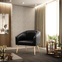 Poltrona Decorativa Pé Palito Natural Stella Sintético PU Preto D03 - D'Rossi