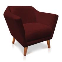 Poltrona Decorativa Pérsia Suede Marsala Pés Chanfrado Castanho - Pallazio