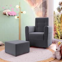 Poltrona Decorativa Pés Balanço com Puff Ninho Suede Cinza - Modern