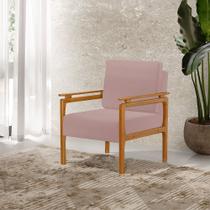 Poltrona Decorativa Pés de Madeira Maciça Yasmin Veludo Rosê