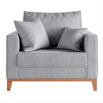 Poltrona Decorativa Pes e Base em Madeira Beny Suede Cinza Claro