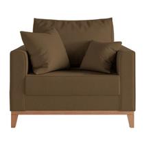 Poltrona Decorativa Pes e Base em Madeira Beny Suede Marrom