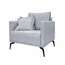 Poltrona Decorativa Pés em Aço Stagno Linho Cinza Rustico G63 - Gran Belo Poltrona Decorativa Pés em Aço Stagno Linho Cinza Rustico G63 - Gran Belo