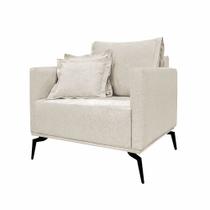 Poltrona Decorativa Pés em Aço Stagno Linho Off White Rústico G63 - Gran Belo Poltrona Decorativa Pés em Aço Stagno Linho Off White Rústico G63 - Gran Belo